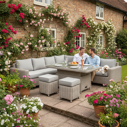 Amalfi Outdoor Large Corner Set With Riser Table + 2 Stools