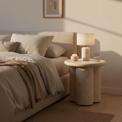 Travertine side table bedroom