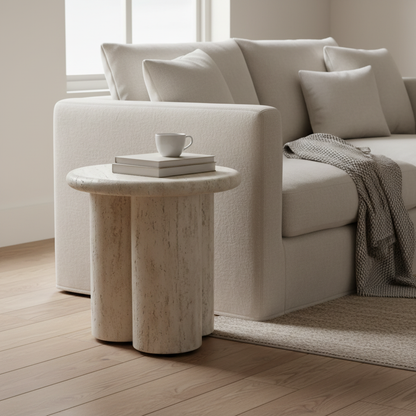 Travertine side table living room