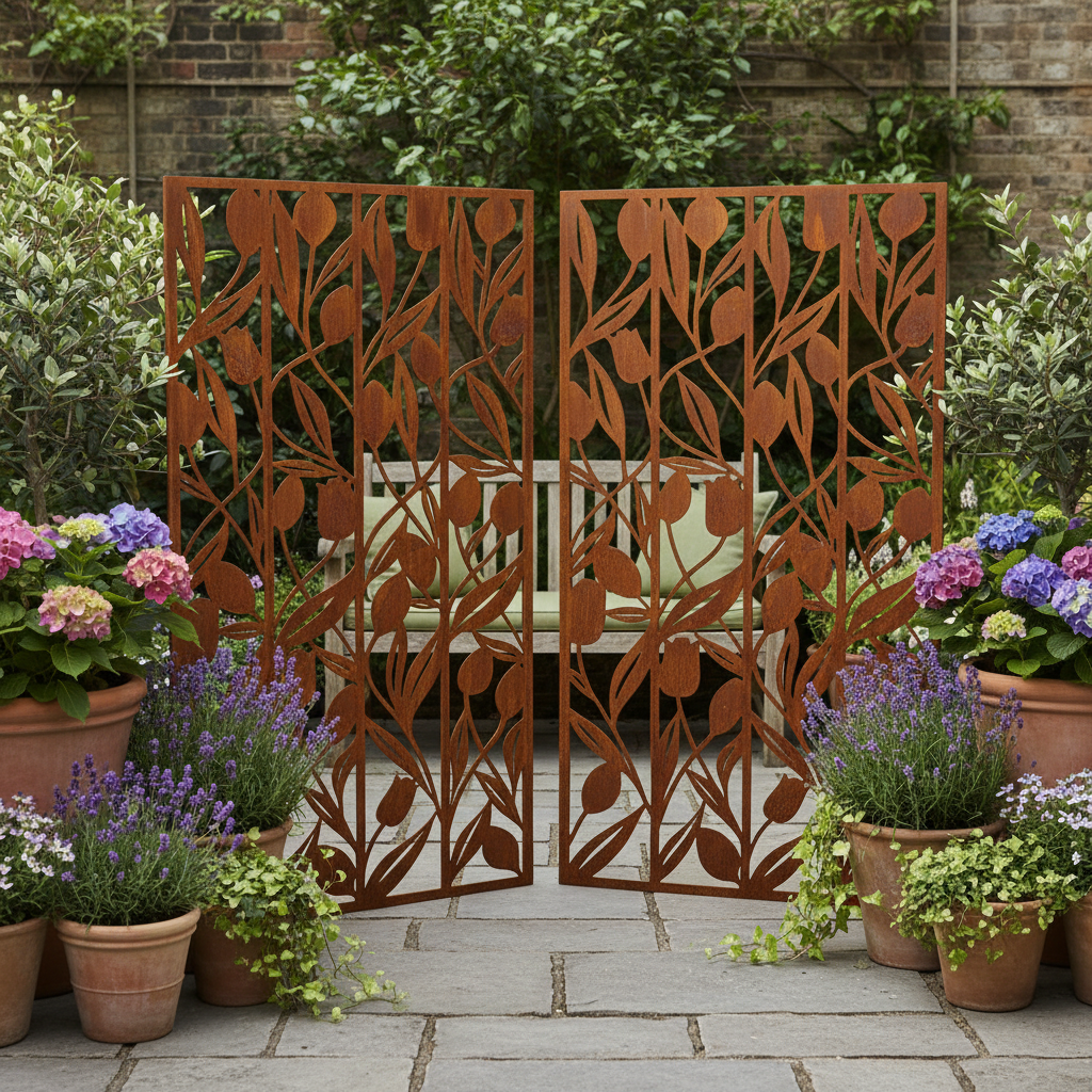 Patina Steel – Laser Cut Screen – Forever Tulips Design