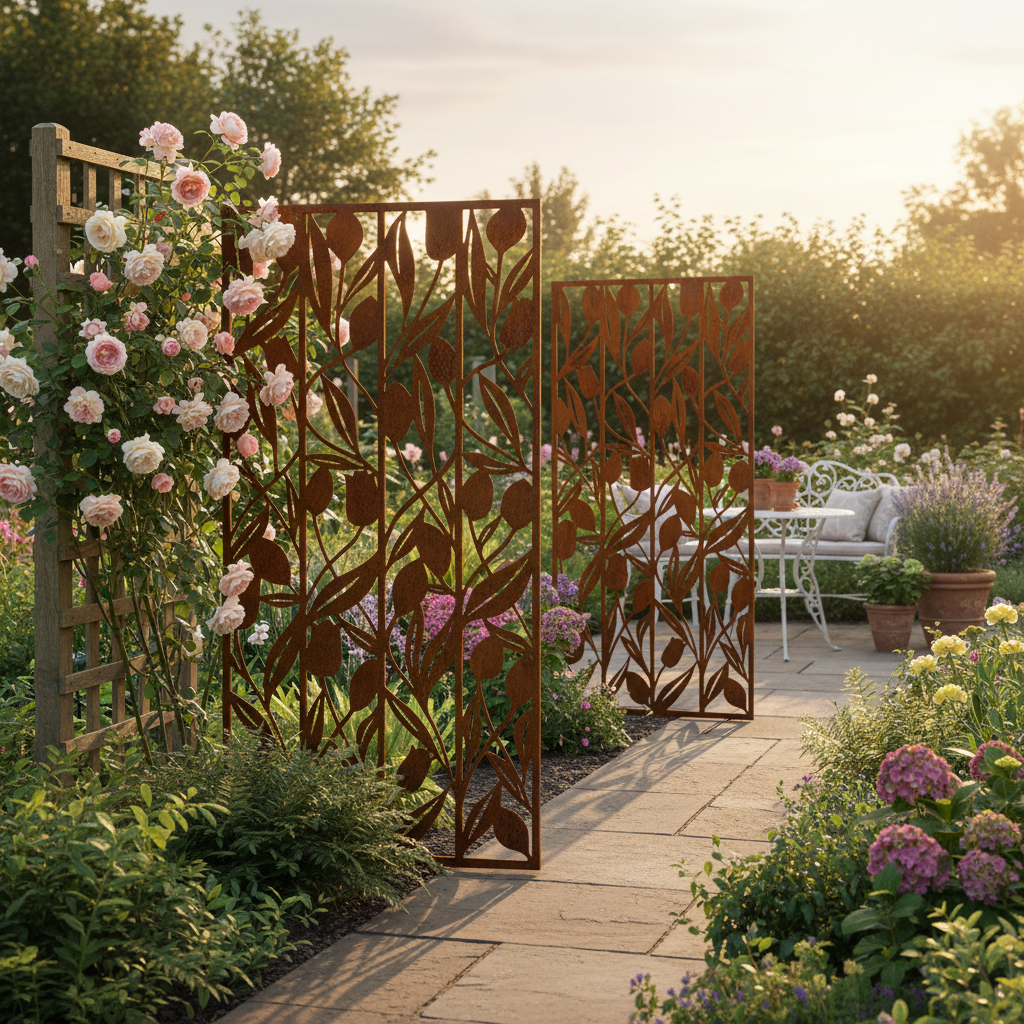 Patina Steel – Laser Cut Screen – Forever Tulips Design