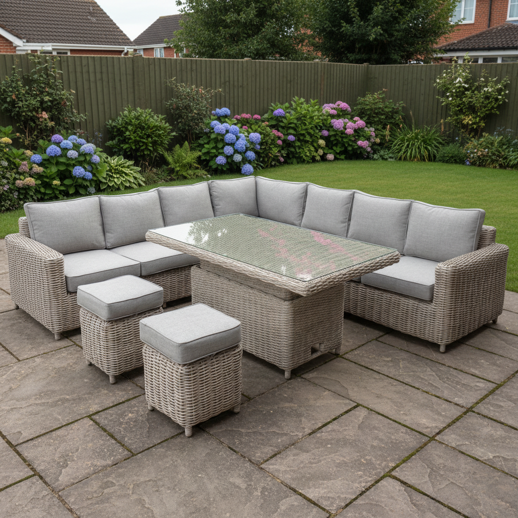 Amalfi Outdoor Large Corner Set With Riser Table + 2 Stools