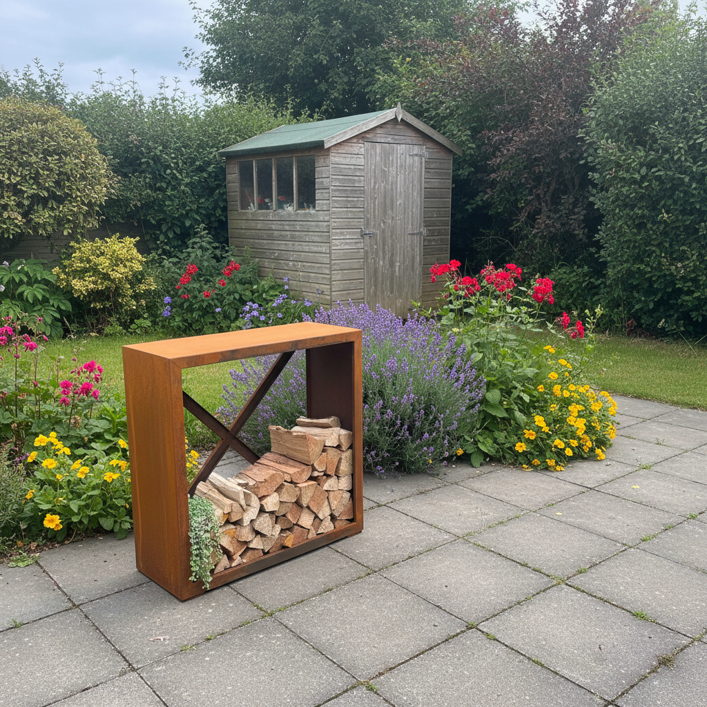 Heavy-Duty Corten Steel Log Store – Weather-Resistant British Firewood Storage