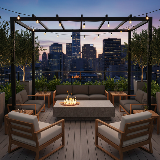 Metropolis Light Grey Fire Table 45,000 BTU Cast Concrete