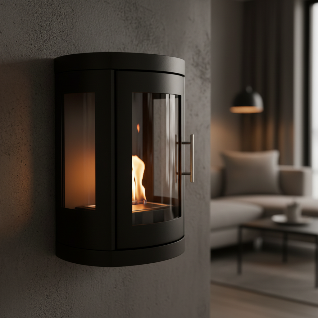 Wall-mounted fireplace close-up design detail 800x800
