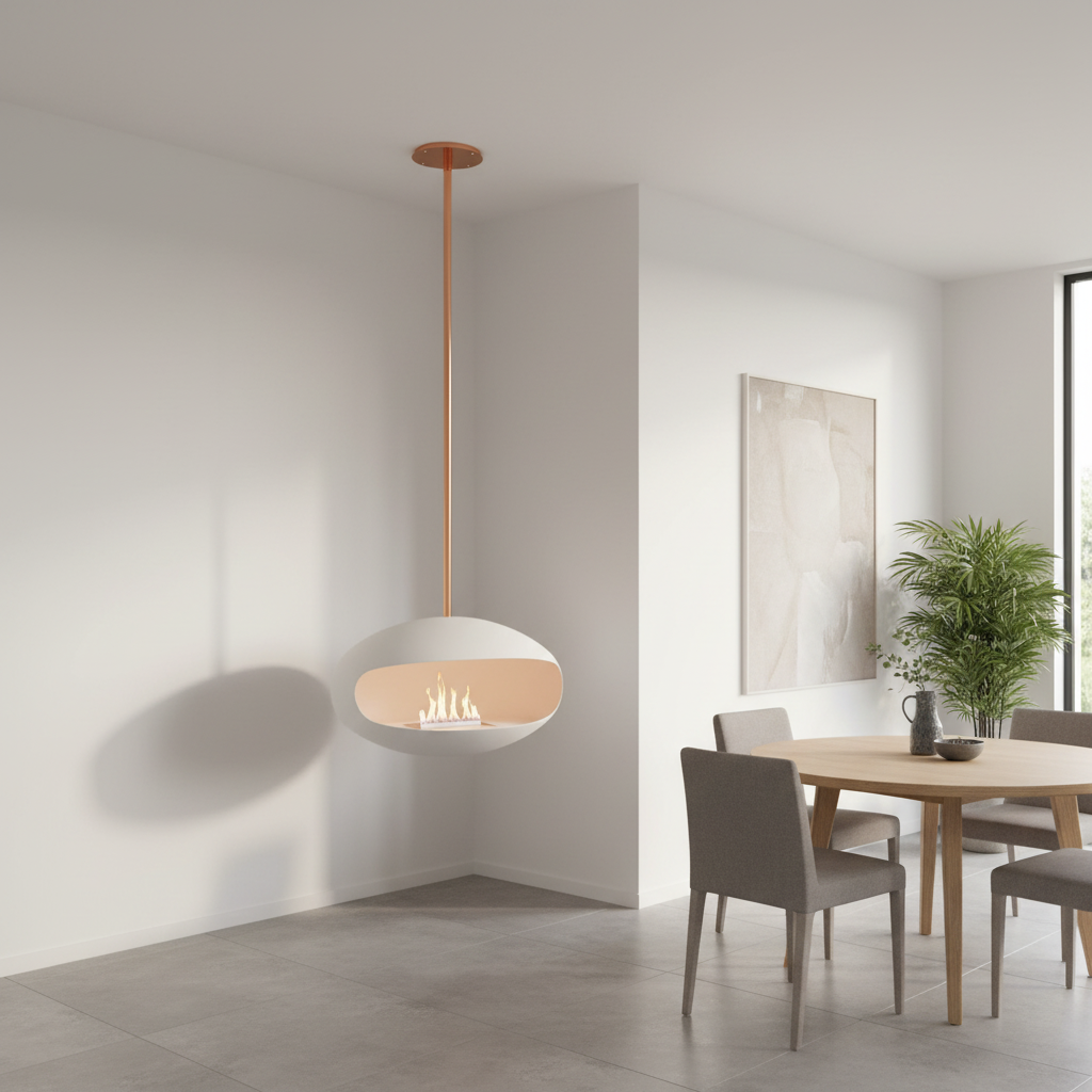 Cocoon Aeris White + Copper Rod Bioethanol Fireplace