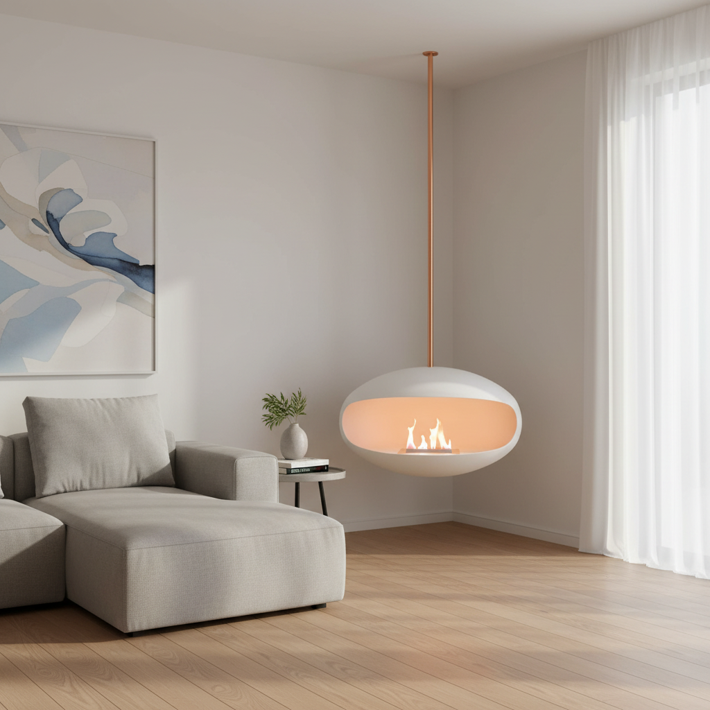 Cocoon Aeris White + Copper Rod Bioethanol Fireplace