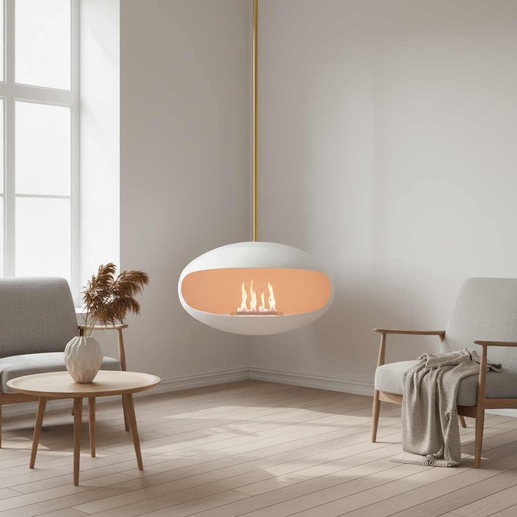 Cocoon Aeris White + Brass Rod Bioethanol Fireplace