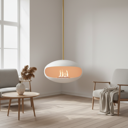Cocoon Aeris White + Brass Rod Bioethanol Fireplace