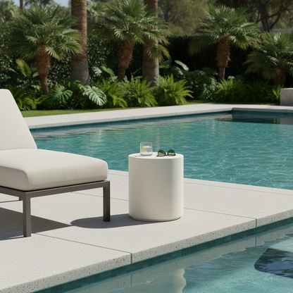 Elementi, Rome Side Table, Large Cream White, Outdoor/Indoor, Concrete Glass Fibre