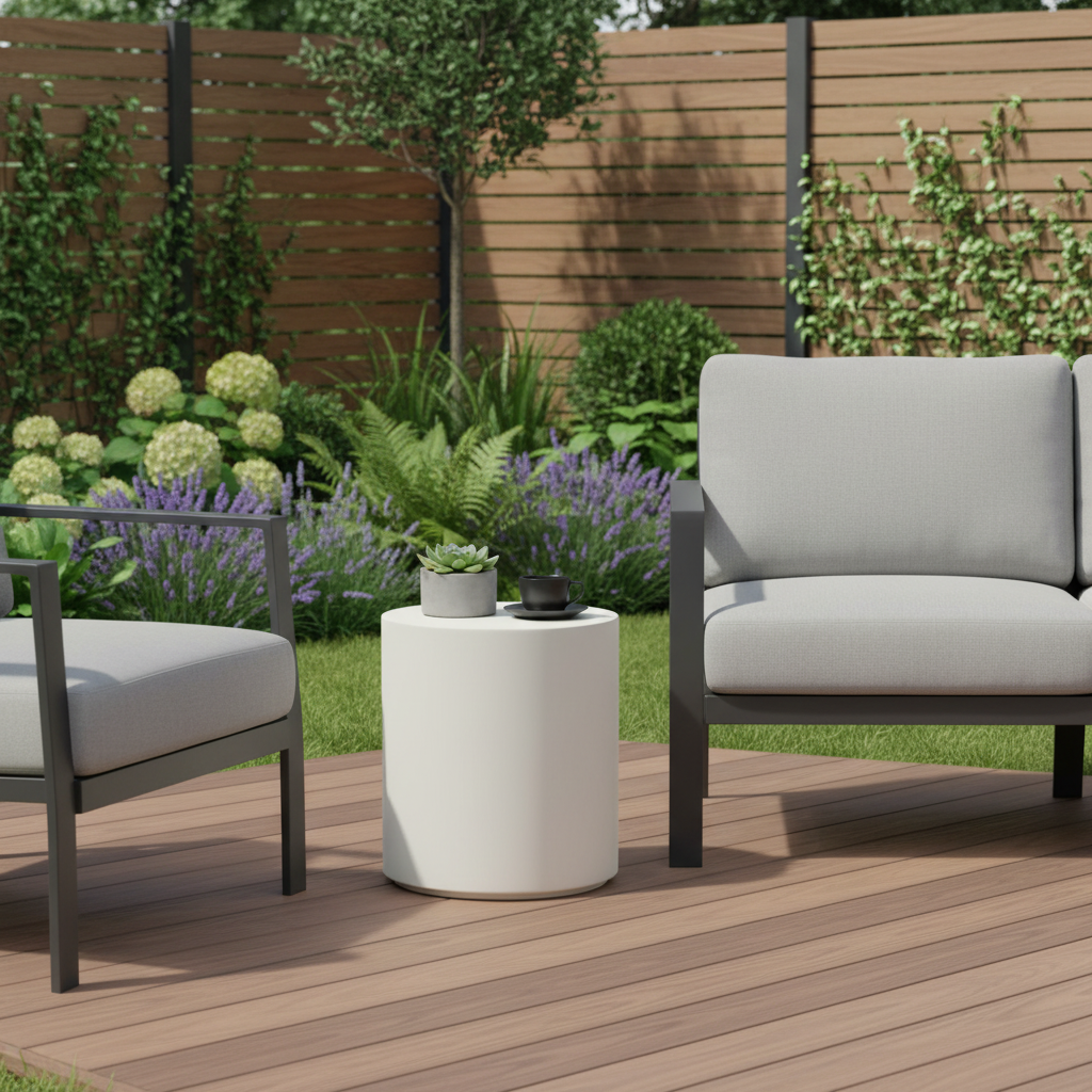 Elementi, Rome Side Table, Large Cream White, Outdoor/Indoor, Concrete Glass Fibre