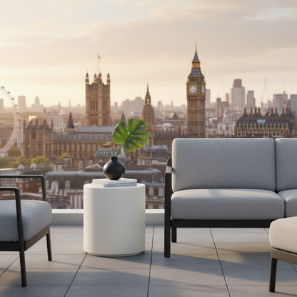 Elementi, Rome Side Table, Large Cream White, Outdoor/Indoor, Concrete Glass Fibre