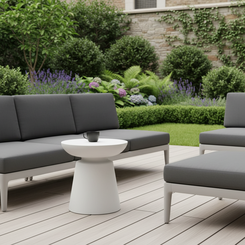 Elementi, Kylix Side Table, Cream White Outdoor/Indoor Concrete Glass Fibre