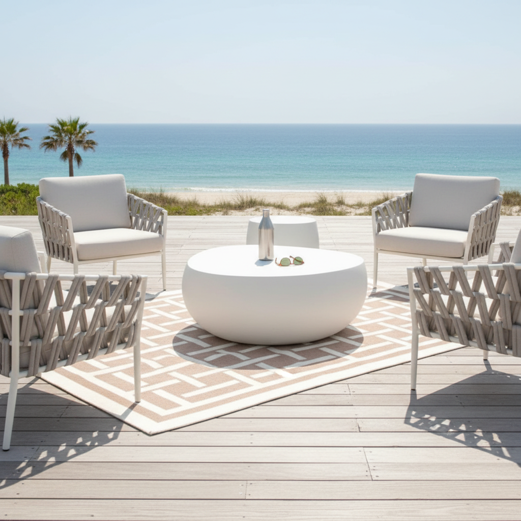 Elementi, Ikaria Cobble Coffee Table, Cream White Outdoor/Indoor