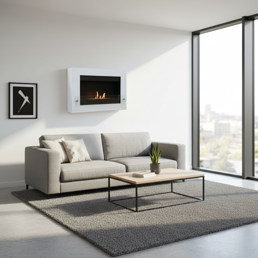 Nebraska White Wall Mounted Bioethanol Fireplace | ScandiFlames