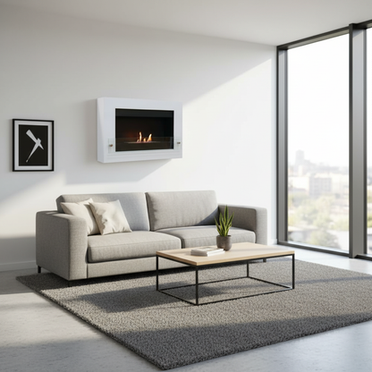 Nebraska White Wall Mounted Bioethanol Fireplace | ScandiFlames