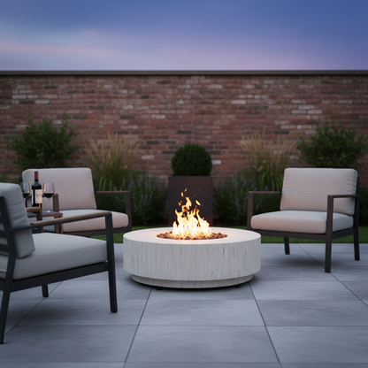 Happy Cocooning, Estate, 76cm, Round, Gas Fire Table Stone Look - Travertine