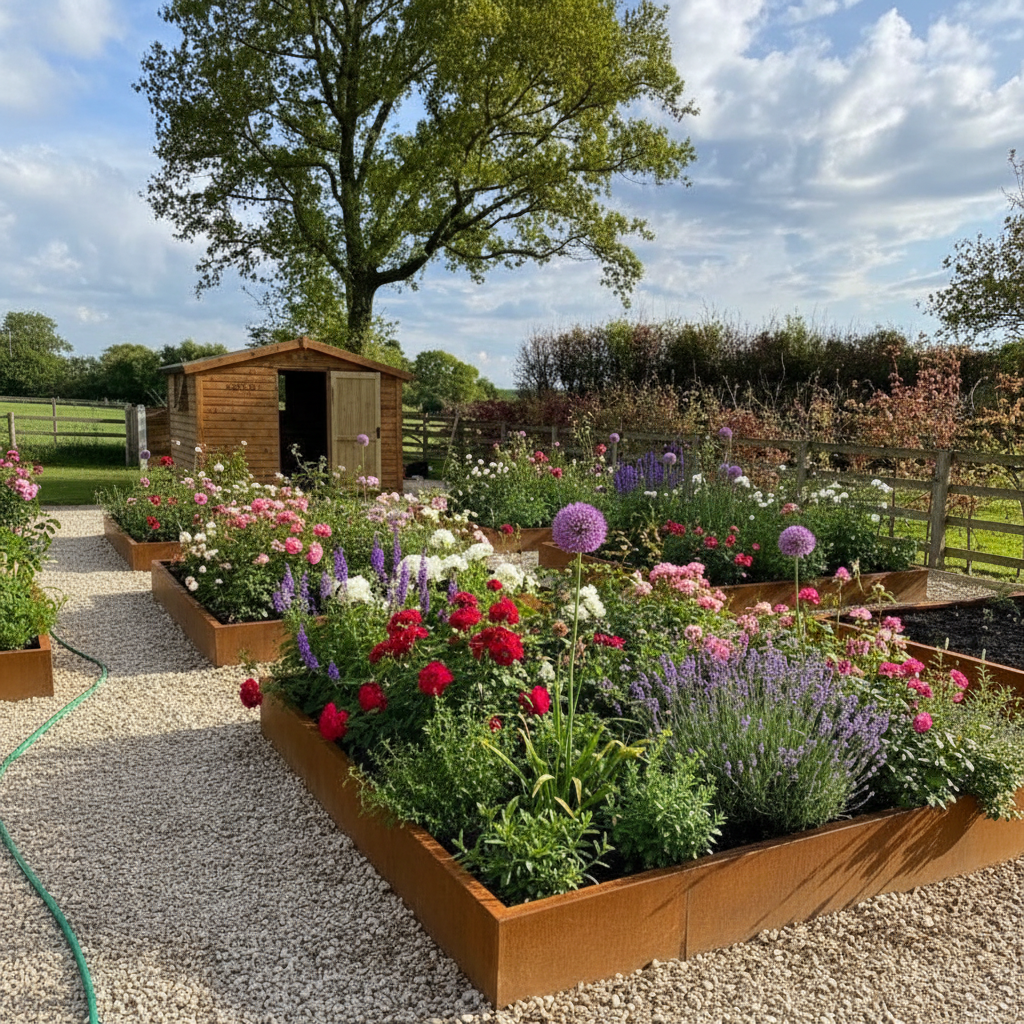 Wide garden in bloom