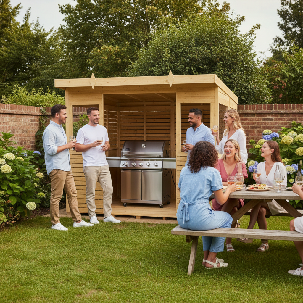 Winston Timber 8ft x 8ft BBQ Shelter for Garden Cooking and Outdoor Dining