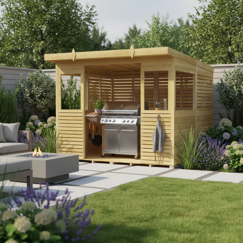Winston Timber 8ft x 8ft BBQ Shelter for Garden Cooking and Outdoor Dining