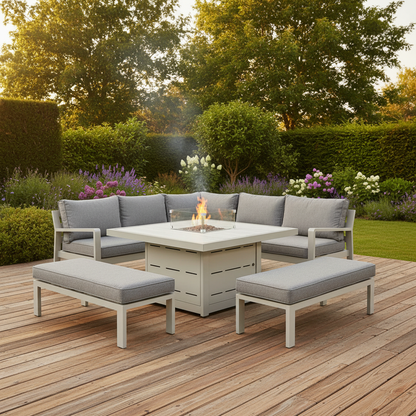 Hex Living Fireside Set in Pebble Grey with Gas Fire Pit Table